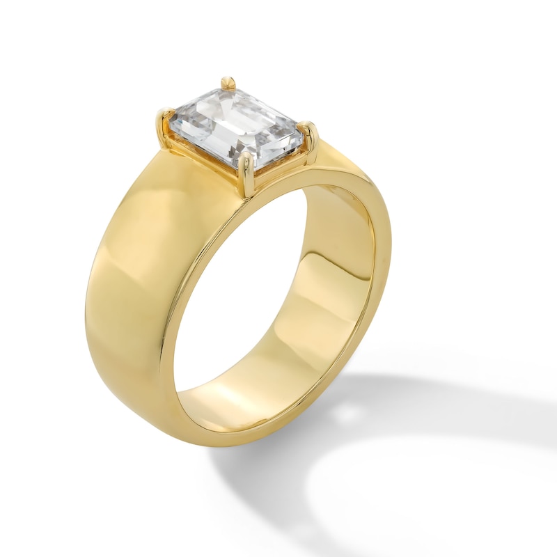 Main Image 3 of 2.00 CT. Emerald-Cut Certified Lab-Grown Diamond Solitaire Wide Band Engagement Ring in 14K Gold (F/VS2)