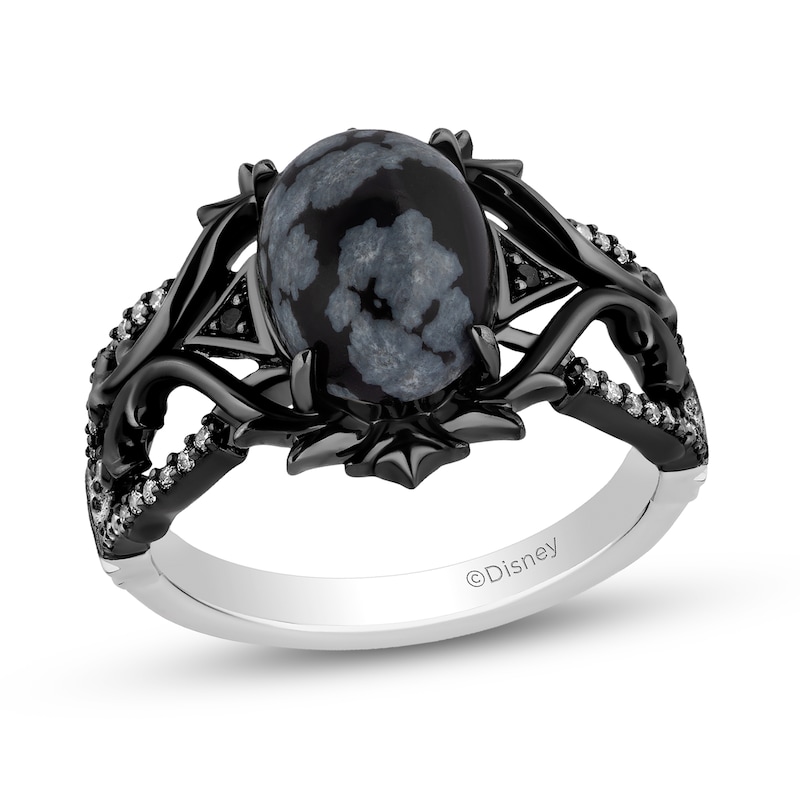 Main Image 1 of Enchanted Disney Villains Maleficent Oval Obsidian and 0.145 CT. T.W. Diamond Thorns Ring in Sterling Silver