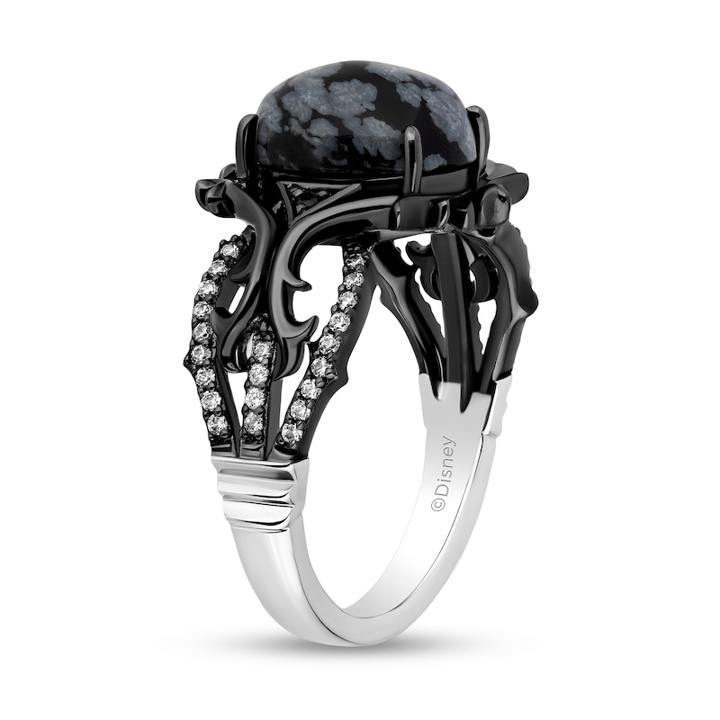 Main Image 2 of Enchanted Disney Villains Maleficent Oval Obsidian and 0.145 CT. T.W. Diamond Thorns Ring in Sterling Silver