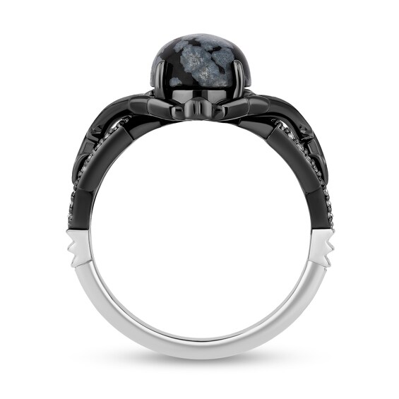 Enchanted Disney Villains Maleficent Oval Obsidian and 0.145 CT. T.W. Diamond Thorns Ring in Sterling Silver