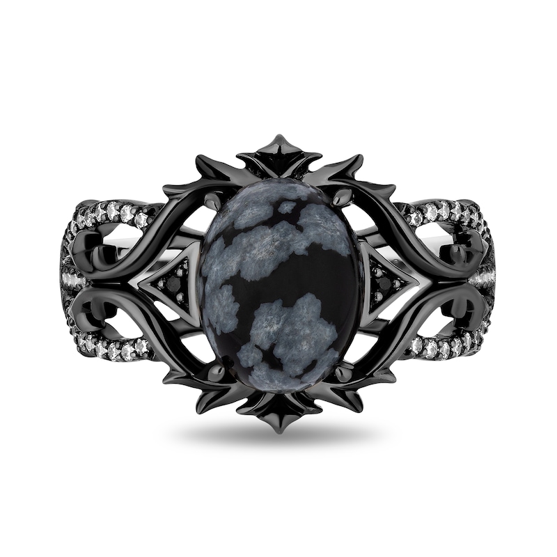 Main Image 4 of Enchanted Disney Villains Maleficent Oval Obsidian and 0.145 CT. T.W. Diamond Thorns Ring in Sterling Silver