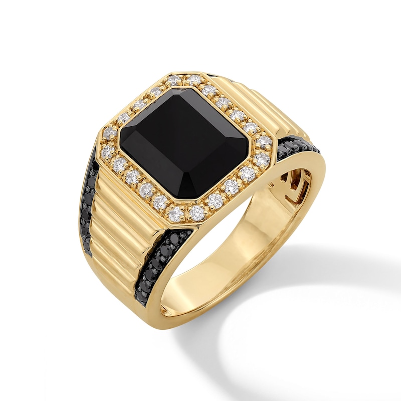 Main Image 3 of EFFY™ Collection Emerald-Cut Onyx with 0.58 CT. T.W. Black and White Diamond Frame Ring in 14K Gold