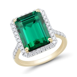 Emerald-Cut Lab-Created Emerald and 0.45 CT. T.W. Certified Lab-Grown Diamond Frame Ring in 10K Gold (I/SI2)