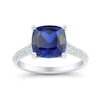Thumbnail Image 2 of Cushion-Cut Blue Lab-Created Sapphire and 0.23 CT. T.W. Certified Lab-Grown Diamond Split Shank Ring in 10K White Gold