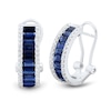 Princess-Cut Blue Lab-Created Sapphire and 0.45 CT. T.W. Certified Lab-Created Diamond Hoop Earrings in 10K White Gold