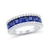 Thumbnail Image 1 of Princess-Cut Blue Lab-Created Sapphire and 0.37 CT. T.W. Certified Lab-Grown Diamond Band in 10K White Gold (F/SI2)