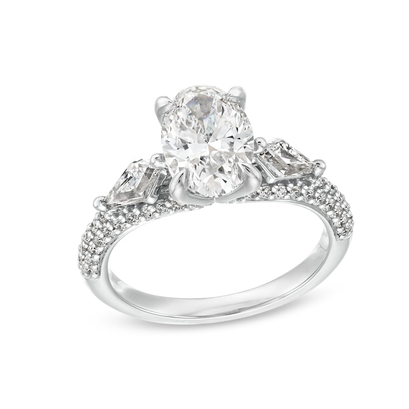 Main Image 1 of 2.95 CT. T.W. Oval and Shield Certified Lab-Grown Diamond Engagement Ring in 14K White Gold (F/VS2)