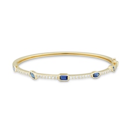 Multi-Shaped Blue Lab-Created Sapphire and 0.45 CT. T.W. Certified Lab-Grown Diamond Station Bangle in 10K Gold