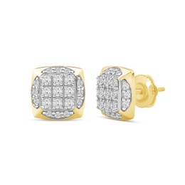 0.50 CT. T.W. Cushion-Shaped Certified Lab-Grown Multi-Diamond Frame Stud Earrings in 10K Gold (F/SI2)