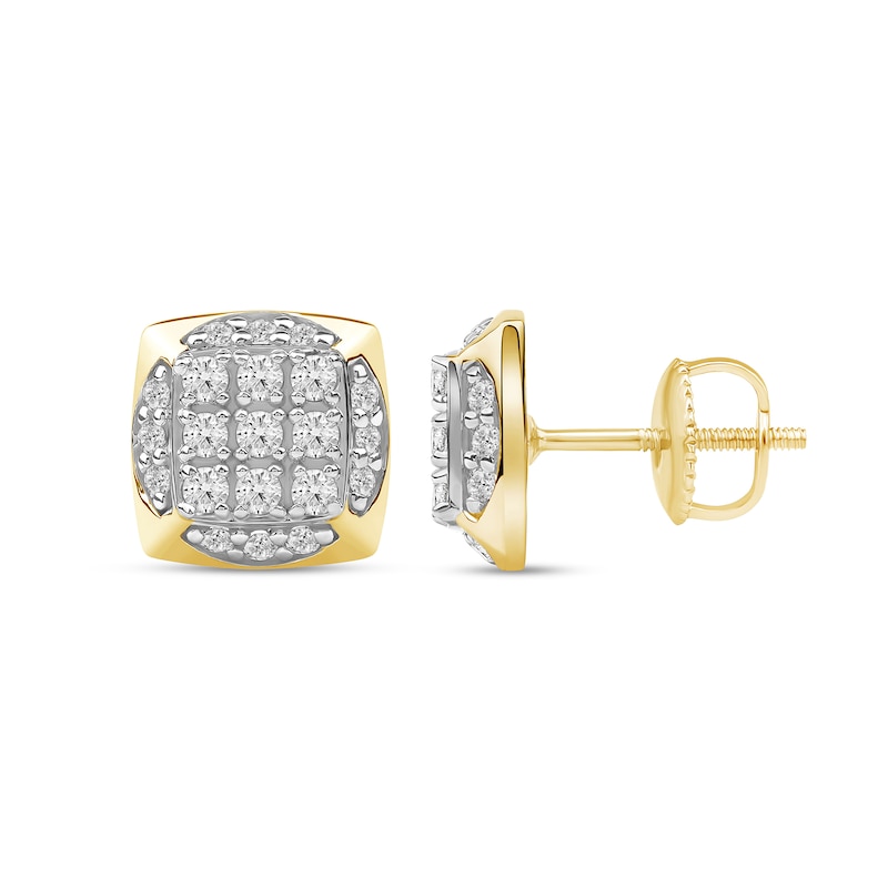 Main Image 2 of 0.50 CT. T.W. Cushion-Shaped Certified Lab-Created Multi-Diamond Frame Stud Earrings in 10K Gold (F/SI2)