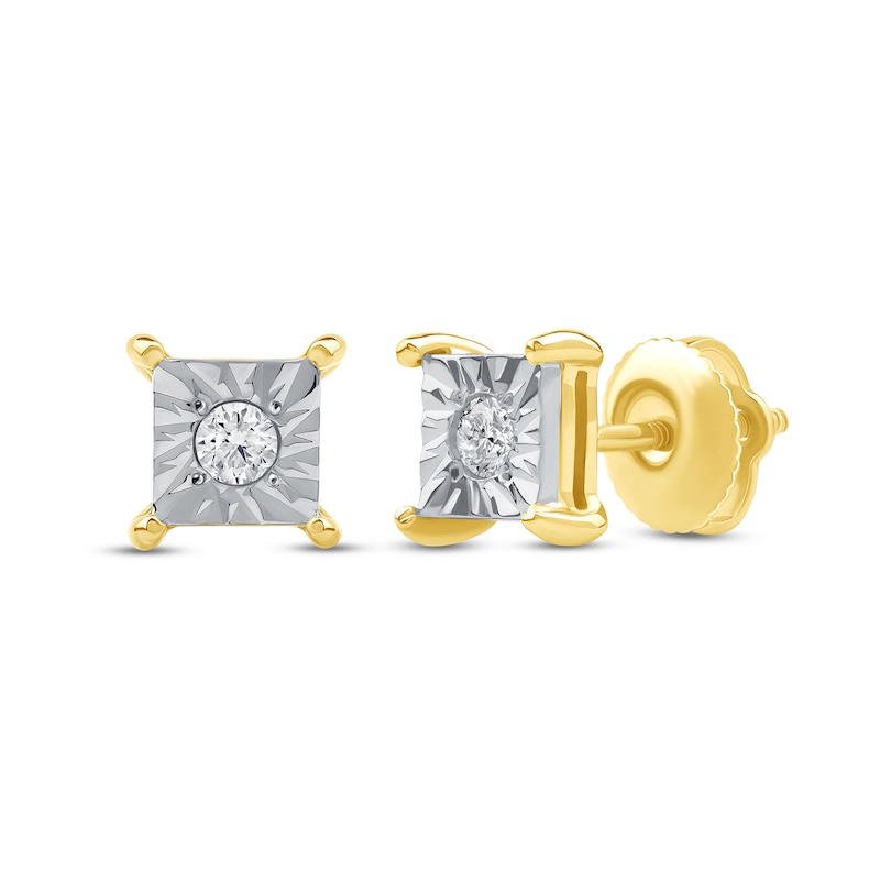 Main Image 1 of 0.10 CT. T.W. Certified Lab-Grown Diamond Miracle Square Frame Solitaire Stud Earrings in 10K Gold (F/SI2)