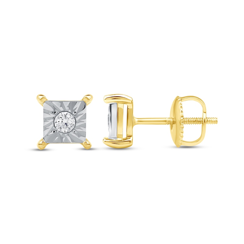Main Image 2 of 0.10 CT. T.W. Certified Lab-Grown Diamond Miracle Square Frame Solitaire Stud Earrings in 10K Gold (F/SI2)