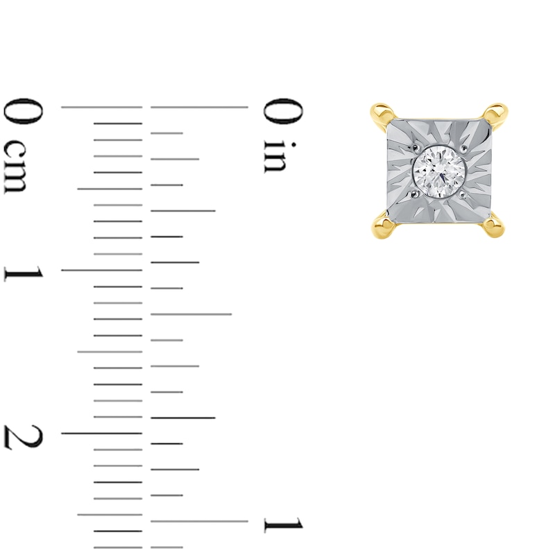 Main Image 4 of 0.10 CT. T.W. Certified Lab-Grown Diamond Miracle Square Frame Solitaire Stud Earrings in 10K Gold (F/SI2)