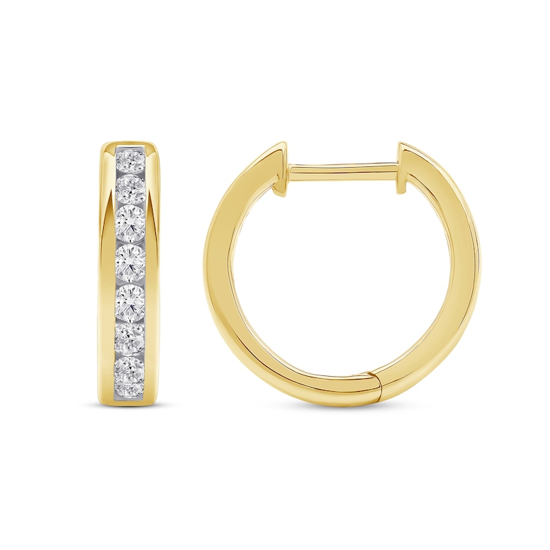 Main Image 2 of 0.50 CT. T.W. Certified Lab-Grown Diamond Channel-Set Hoop Earrings in 10K Gold (F/SI2)