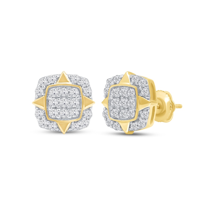 Main Image 1 of 0.33 CT. T.W. Cushion-Shaped Multi-Diamond Compass Points Frame Stud Earrings in 10K Gold