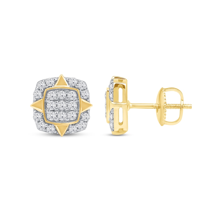 Main Image 2 of 0.33 CT. T.W. Cushion-Shaped Multi-Diamond Compass Points Frame Stud Earrings in 10K Gold