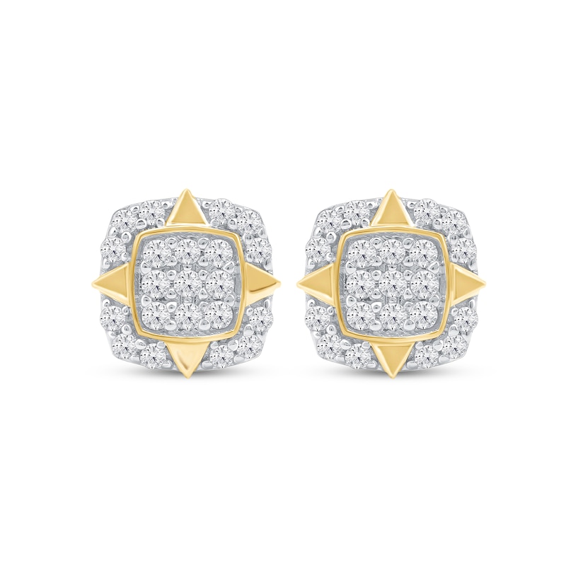 Main Image 3 of 0.33 CT. T.W. Cushion-Shaped Multi-Diamond Compass Points Frame Stud Earrings in 10K Gold