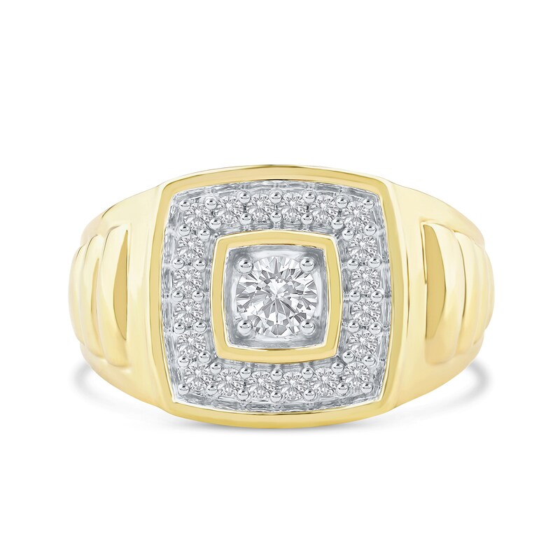 0.75 CT. T.W. Canadian Certified Diamond Cushion-Shaped Frame Ribbed Shank Ring in 14K Gold (I/I2)
