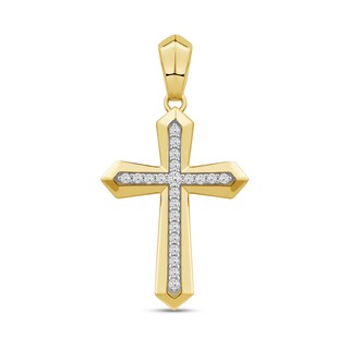 0.50 CT. T.W. Diamond Bevelled Edged Cross Necklace Charm in 10K Gold