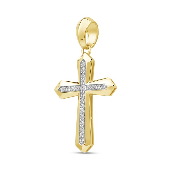 0.50 CT. T.W. Diamond Bevelled Edged Cross Necklace Charm in 10K Gold