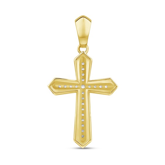 0.50 CT. T.W. Diamond Bevelled Edged Cross Necklace Charm in 10K Gold