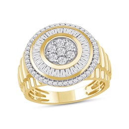 1.33 CT. T.W. Certified Lab-Grown Multi-Diamond Double Frame Ribbed Shank Ring in 10K Gold (F/SI2)