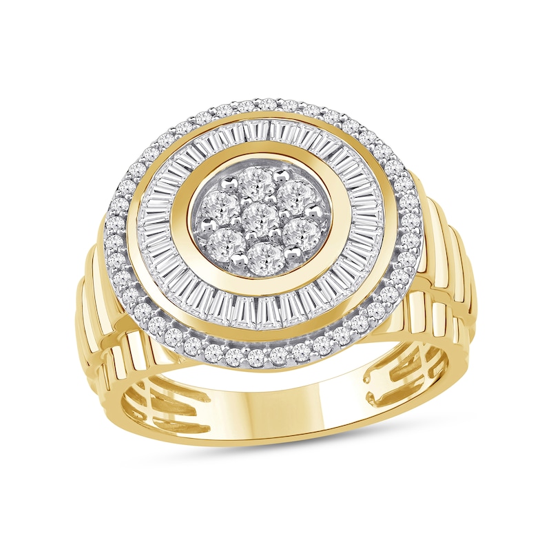 Main Image 1 of 1.33 CT. T.W. Certified Lab-Created Multi-Diamond Double Frame Ribbed Shank Ring in 10K Gold (F/SI2)