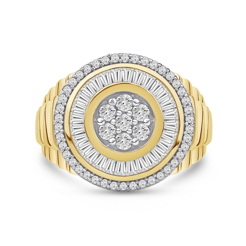 Main Image 3 of 1.33 CT. T.W. Certified Lab-Created Multi-Diamond Double Frame Ribbed Shank Ring in 10K Gold (F/SI2)