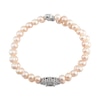 Thumbnail Image 3 of 5.0-6.0mm Freshwater Cultured Pearl and White Lab-Created Sapphire Double Strand Bracelet in Sterling Silver - 7.5”