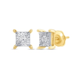 0.16 CT. T.W. Certified Lab-Grown Diamond Miracle Square Frame Solitaire Stud Earrings in 10K Gold (F/SI2)