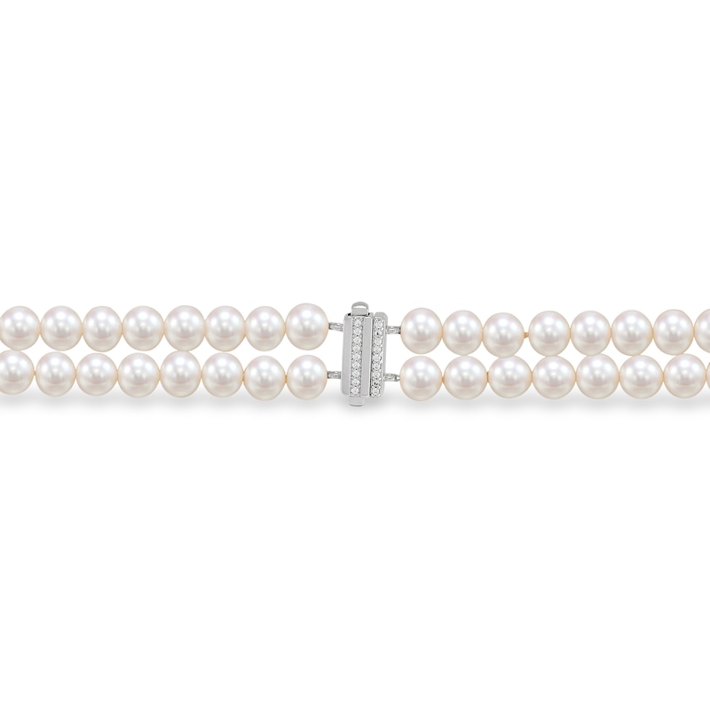 5.0-6.0mm Freshwater Cultured Pearl and White Lab-Created Sapphire Choker Necklace in Sterling Silver - 16.25”