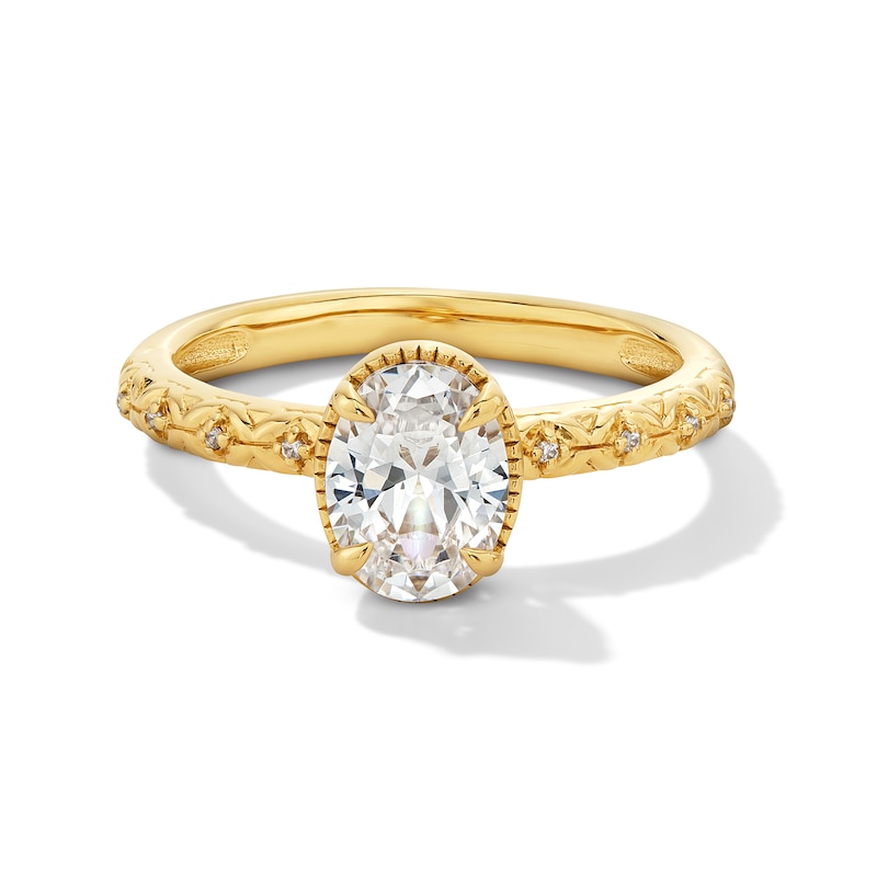 Main Image 3 of 0.99 CT. T.W. Oval Canadian Certified Diamond "XO" Shank Engagement Ring in 14K Gold (I/I1)
