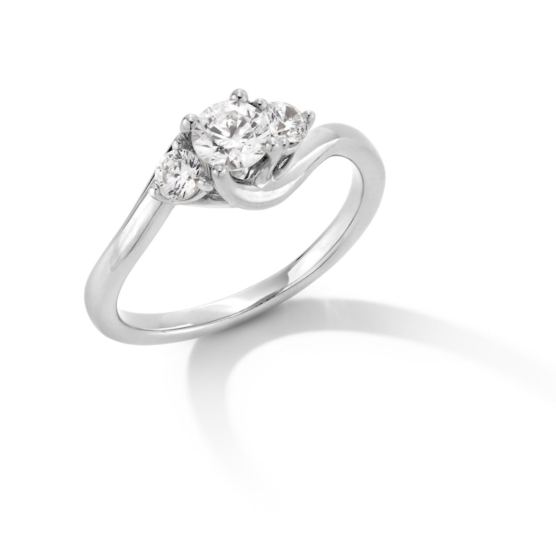 Main Image 3 of 0.75 CT. T.W. Diamond Past Present Future® Bypass Shank Engagement Ring in 14K White Gold