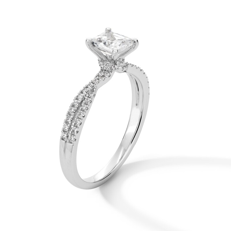 Main Image 3 of 0.95 CT. T.W. Princess-Cut Diamond Crossover Shank Engagement Ring in 14K White Gold