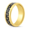 Thumbnail Image 2 of 8.0mm Woven Black Carbon Fibre Inlay Engravable Wedding Band in Stainless Steel with Yellow Ion Plate (1 Line)