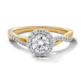 0.70 CT. T.W. Certified Lab-Grown Diamond Frame Crossover Shank Engagement Ring in 14K Gold (F/VS2)