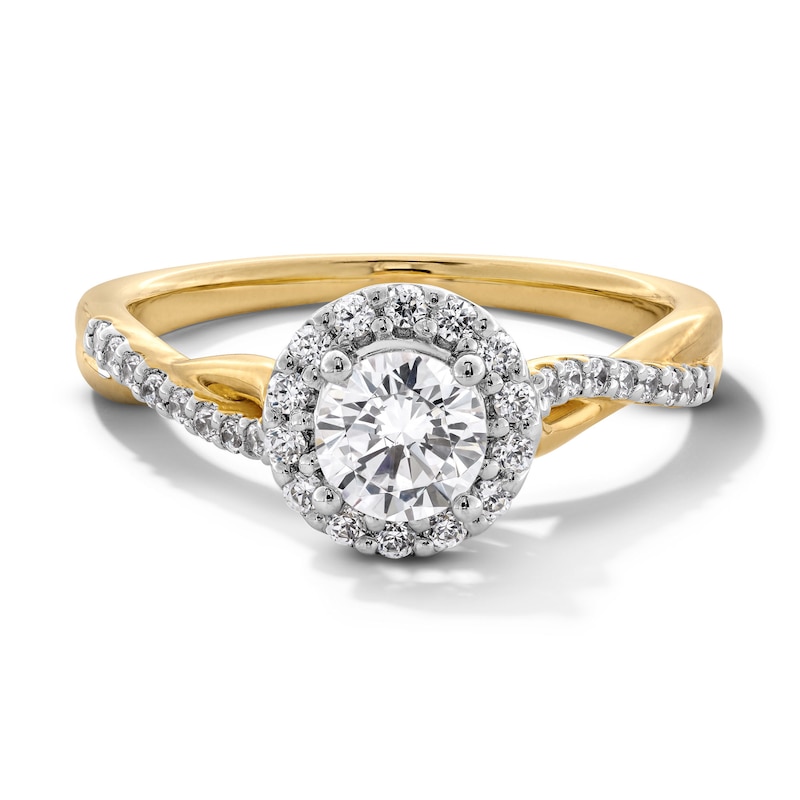 Main Image 1 of 0.70 CT. T.W. Certified Lab-Grown Diamond Frame Crossover Shank Engagement Ring in 14K Gold (F/VS2)