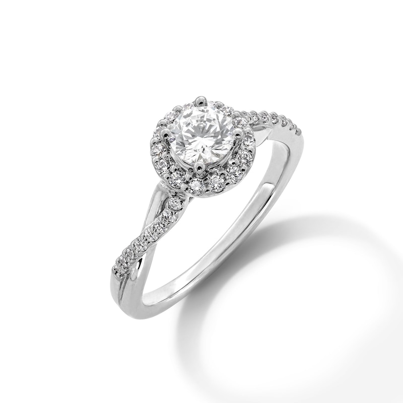 Main Image 3 of 0.70 CT. T.W. Certified Lab-Grown Diamond Frame Crossover Shank Engagement Ring in 14K White Gold (F/VS2)