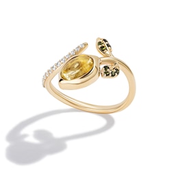 Limor Mindful Jewellery Elements Earth Oval Lemon Quartz, Green Tourmaline and Diamond Bypass Ring in Sterling Silver