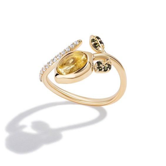 Limor Mindful Jewellery Elements Earth Oval Lemon Quartz, Green Tourmaline and Diamond Bypass Ring in Sterling Silver
