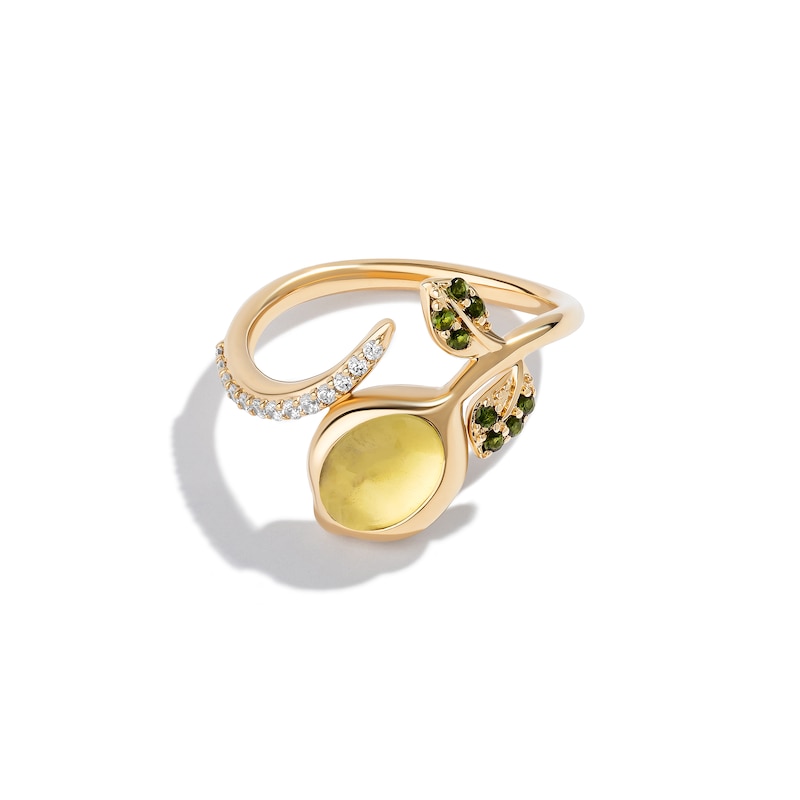 Main Image 2 of Limor Mindful Jewellery Elements Earth Oval Lemon Quartz, Green Tourmaline and Diamond Bypass Ring in Sterling Silver
