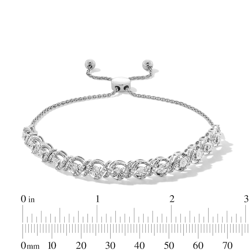 Main Image 3 of 0.25 CT. T.W. Diamond Bypass Frame Bolo Bracelet in Sterling Silver - 8.75”