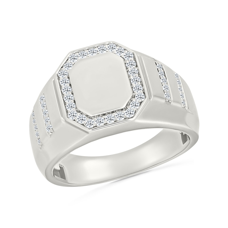 0.26 CT. T.W. Diamond Hexagon Signet Ring in Sterling Silver