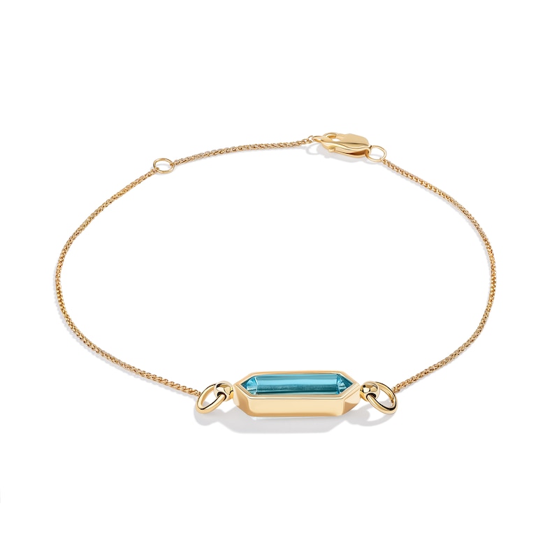 Main Image 2 of Limor Mindful Jewellery Guidestones Elongated Hexagon Swiss Blue Topaz Sideways Solitaire Bracelet in 10K Gold - 8”