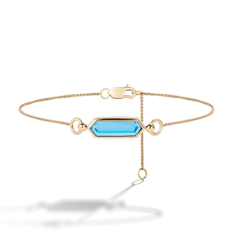 Main Image 3 of Limor Mindful Jewellery Guidestones Elongated Hexagon Swiss Blue Topaz Sideways Solitaire Bracelet in 10K Gold - 8”