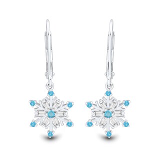 Swiss Blue Topaz and White Lab-Created Sapphire Snowflake Drop Pendant and Earrings Set in Sterling Silver