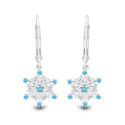 Swiss Blue Topaz and White Lab-Created Sapphire Snowflake Drop Pendant and Earrings Set in Sterling Silver