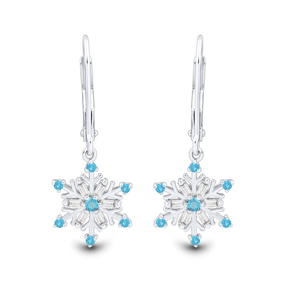 Swiss Blue Topaz and White Lab-Created Sapphire Snowflake Drop Pendant and Earrings Set in Sterling Silver