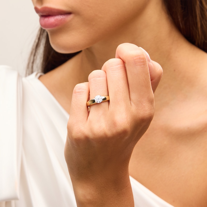 Main Image 2 of 1.10 CT. T.W. Princess-Cut Diamond Solitaire Wide Band Engagement Ring in 14K Gold
