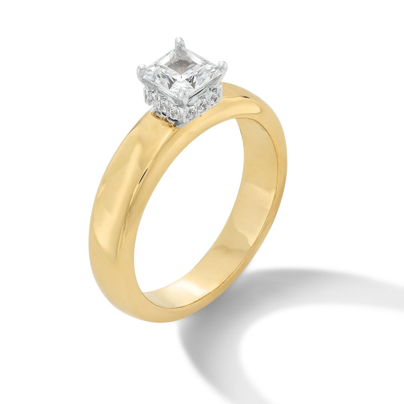 Main Image 3 of 1.10 CT. T.W. Princess-Cut Diamond Solitaire Wide Band Engagement Ring in 14K Gold